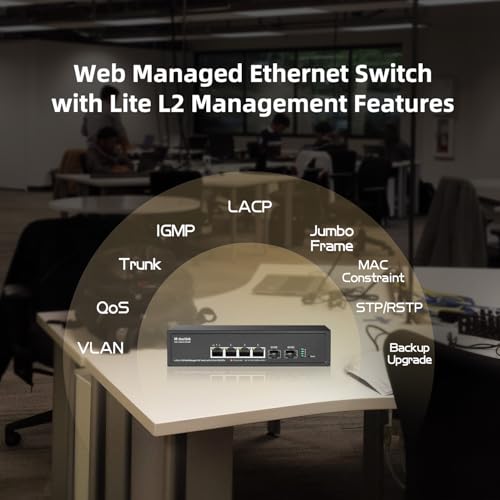 Image of MokerLink 4 Port 2.5G POE Managed Switch with 2 Port 10G SFP+ Slot, IEEE8023af /at PoE 78W, Mini Size Metal Fanless, Easy Web Managed Network Switch