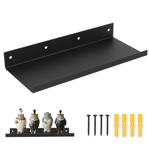 Image of ANBEEISS Single Floating Shelf 30x13cm, Black Wall Mounted Shelf with 4-Point Fixing, Picture Ledge Bookshelf for Living Room, Bedroom, Kitchen & Bathroom Decor