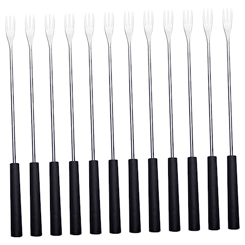 COLLBATH 12pcs Chocolate Fondue Fork Cheese Forks Fine Chocolates Charcuterie Chocolate Fondue Sticks Fondue Forks Elegant Melter Asian Scale Drink Chocolate Fountain Black Stainless Steel