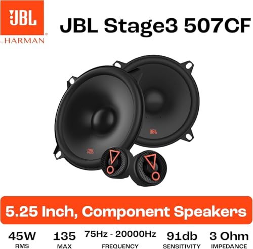 JBL Lautsprecher Auto Stage3 507CF - 135 Watt 2-Wege Komponenten Autolautsprecher Boxen Set von Harman Kardon - 13cm / 130mm / 5\ Einbaulautsprecher ohne Gitter und 3.25cm Hochtöner, Schwarz