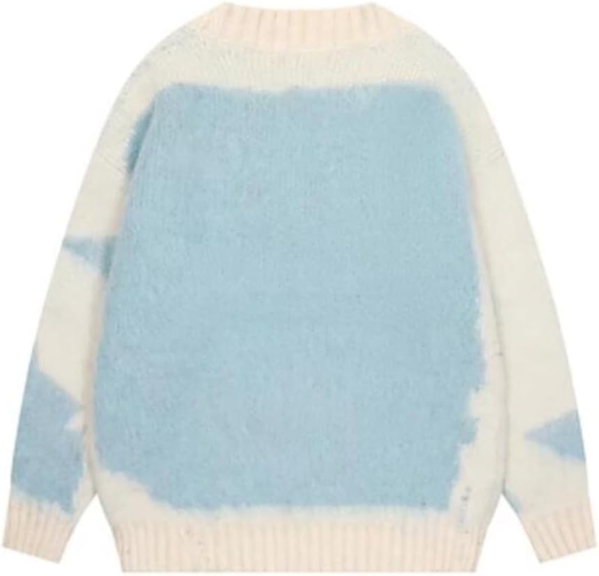 Retro Irregular Color Patchwork Mohair Sweater Loose Couple Pullover