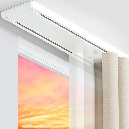 PHUSTJKL Double Curtain Track Ceiling Mount Rod, Heavy Duty Aluminum Track Set for Curtains, Silent Sliding Double Rail System for Drapes Living Room Bedroom Room Divider (White,2.8m(9.2ft)) by PHUSTJKL - Used condition - US$72.11