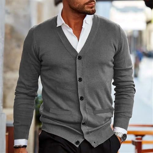 Men Classic V Neck Button Front Cardigan Sweater Long Sleeve Ribbed Knit Two Pocket Knitwear3