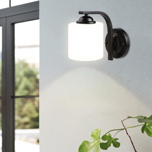 Wall Sconce 2-Light, Modern Wall Lighting Fixture, Bathroom Vanity Lights with Matte Black Wall Lamp for Mirror Bedroom Kitchen Hallway Porch, Milky White Glass Shades, E26 Socket, Bulbs Not Included by CANMEIJIA - Image 7