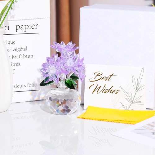 Ornalrist Crystal Purple Daisy Flower Figurine, Gifts for Women, Friend, Glass Daisy Bouquet Floral Collectible Decor Birthday for Her Women Sister - Image 4