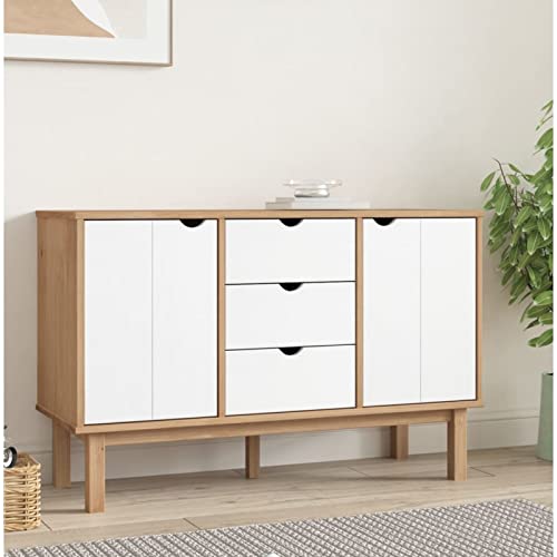 Bulliing Aparador OTTA Madera Maciza Pino marrón y Blanco 113,5x43x73 cm aparador Salon Muebles de Salon aparadores Muebles auxiliares