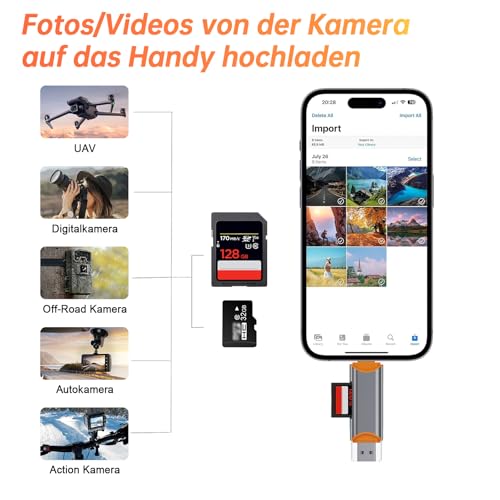 Oblinple SD Kartenleser, Micro SD Kartenlesegerät Dual Stecker USB 3.0 USB C Card Reader Highspeed Mini Karte OTG Adapter, USB Stick mit Karten Lesegerät für Android Windows Mac OS Samsung Handy usw
