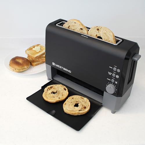 West Bend QuikServe Toaster, 2-Slice Wide-Slot Slide-Through Bread Toaster with Bagel and Gluten-Free Settings and Cool-Touch Exterior Fast Toasting, Includes Removable Serving Tray, 1400-Watts, Black by West Bend - Image 5