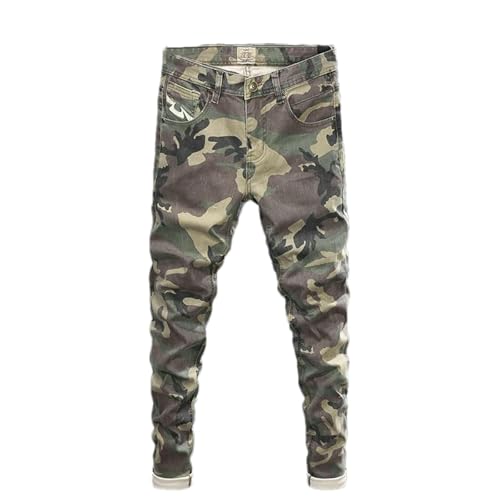 Streetwear Mens Jeans Stretch Slim Fit Camo1 Trousers Embroidery Patch Designer Hip Hop Denim Pants