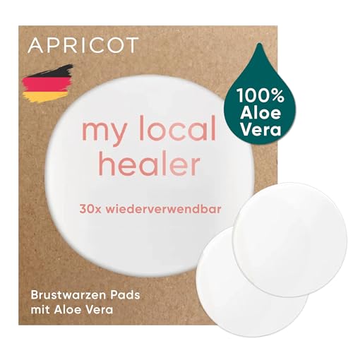 APRICOT Silikon Pads für wunde Brustwarzen in der Stillzeit oder nach Operation I 30x wiederverwendbare Brustwarzen Pads mit Aloe Vera I Wochenbett Zubehör I Made in Germany