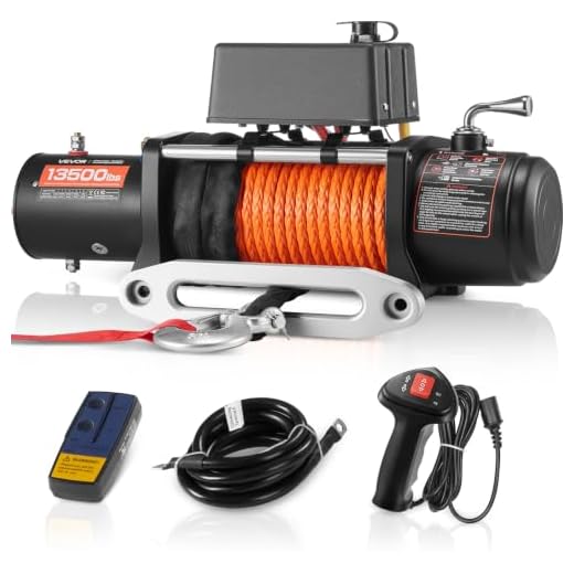 VEVOR 13,500 lb Electric, Truck Winch 12V DC 3/8 in x 80 ft Synthetic Rope Aluminum Fairlead Wireless & Wired Remote Control, 13500 lbs, IP55 Waterproof Towing for Off Road Jeep SUV Boat
