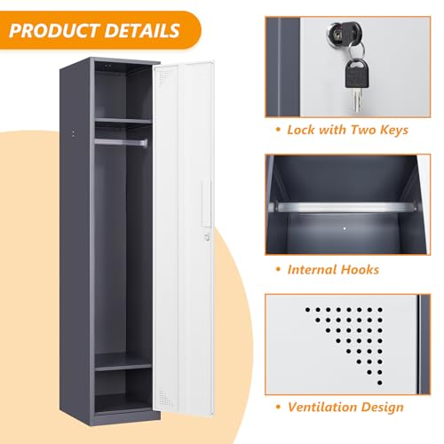STANI Metal Locker, Metal Lockers for Employees with Lock, Storage Locker with Lock, Storage Locker Cabinet for Home, Tall Steel Storage Locker for Gym, School, Office