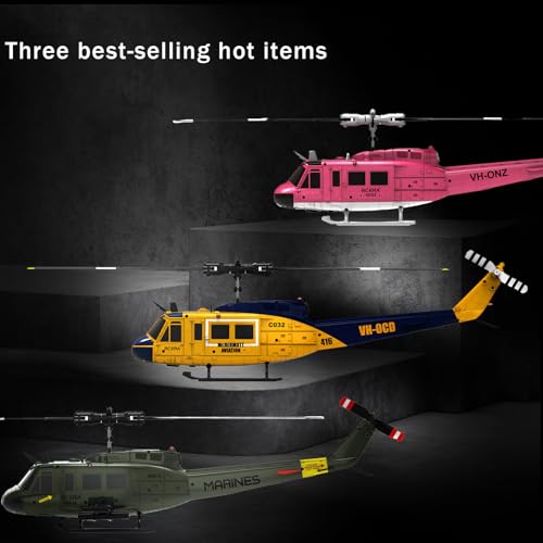 Image of RC ERA C032 UH-1 Huey Helicopter - Remote Control Helicopters for Adult, 1 /48 Sacle 2.4G 6CH Gyro Stabilized Aircraft with Altitude Hold & Optical Flow,3D Stunt Drone (Yellow)