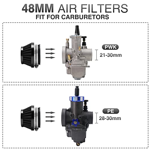 Image of 2PCS Motorcycle 48MM Air Intake Filter Universal Carburetor Air Filter Cleaner for Dirt Pit ATV SSR TTR Bike Breather Filter Fit for Many Different Carburetors (Black 48MM)