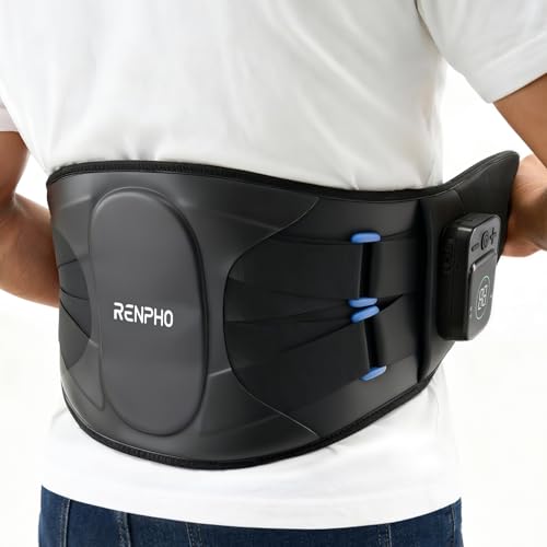 RENPHO Ceinture Chauffante Appareil de Massage Dorsal, Coussin Chauffant Avec Arrêt Automatique, 5 Niveaux Chaleur, 3 Modes Massage par Vibration, Sans Fil Pour le Dos, Pour Les Maux de Dos