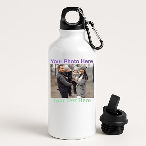 Excudo Trade LTD Personalised Aluminium Water Bottle 500ml â€“ Custom Name Sports Bottle with Carabiner Clip and Straw Lid â€“ Lightweight Leakproof Flask for School, Gym, Travel or Everyday Use - White