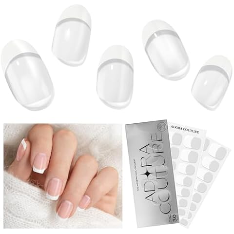 ADORA COUTURE Semi Cured Gel Nail Strips Kit | 30pcs Uv Gel Nail Stickers with Uv Light Required | White French Tip Uv Nail Stickers | Gel Stickers for Nails Uv Light Required (White French 2B) Cover