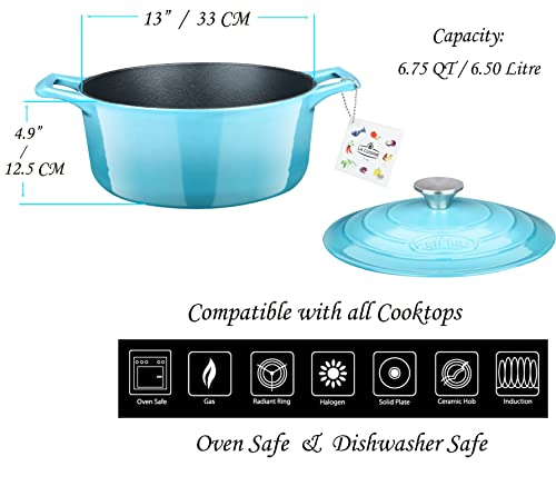 La Cuisine 6275Mb Enameled Cast Iron Covered Oval Dutch Oven, Casserole, Pot, French Oven, 6.75-Quart (Qt) - Matte Black Enamel Interior, Teal Porcelain Enamel Coating Finish Exterior #TOP4