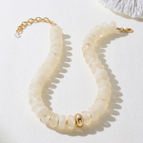HolidayQbee Beaded Necklace for Women Chunky Beaded Necklace Boho Oval Big Bead Statement White Bead Choker Necklaces Fashion Trendy Summer Beach Jewelry Gifts by HolidayQbee - Used condition - Image 6
