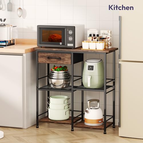 SWTYMIKI Bakers Rack with Storage - Coffee Bar Cabinet Organizer, Coffee Station for Kitchen Dining Room, Microwave Stand with Adjustable Feet, Espresso by SWTYMIKI - Used condition - Image 5