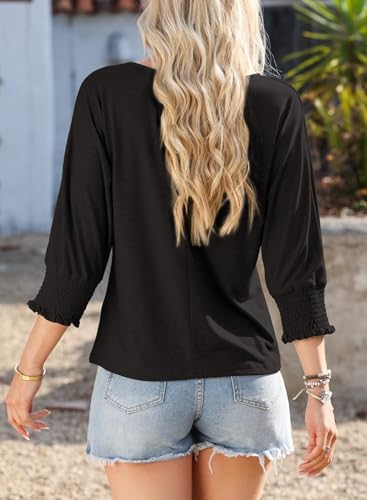 Dokotoo Women's 2026 Fashion Tops 3/4 Sleeve T-Shirts Cute Crewneck Basic Business Tees Blouses