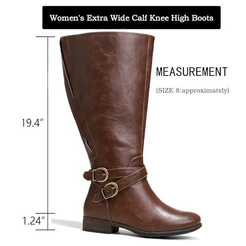 Luoika Women's Extra Wide Calf Knee High Boots, Wide Width Plus Size Boots Low Heel Side Zipper Tall Boots4