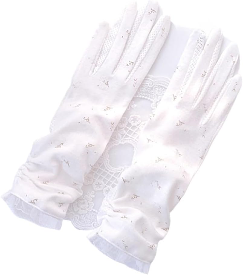 Women's Thin Long-Sleeved Wrist Guard White Driving and Cycling Touch Screen Breathable Gloves