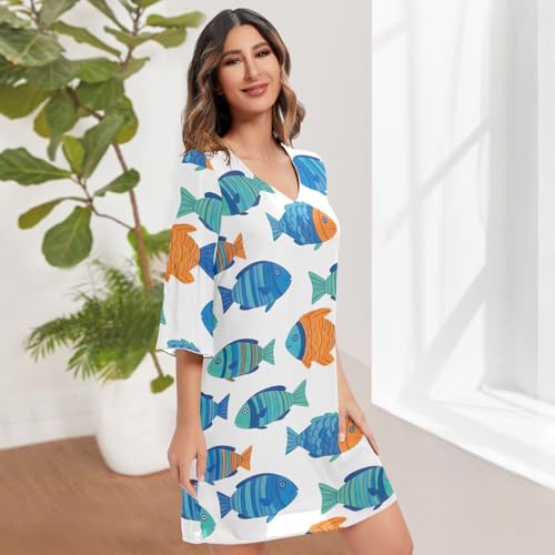 Robe en mousseline bleu Cute Fish idéale pour vos soirées d'été