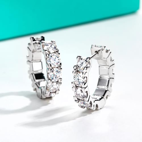 AnuClub Moissanite Hoop Earrings 2.4/6cttw D Color VVS1 925 Sterling Silver 3/4mm Moissanite Huggie Piercing Earrings for Women Wife Her with Certificate4