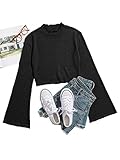 Floerns Women's Flounce Sleeve Mock Neck Knitted Frill Trim Sweater Tee Top Black M