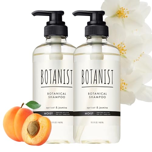 Botanist Hydrating Shampoo for Men, Curly Hair Shampoo for Women with Collagen, Jojoba Oil Extract & Keratin from Japan, Paraben & Sulfate Free SHAMPOO with Pump, Apricot& Jasmine 15.5Fl Oz MOIST 2EA