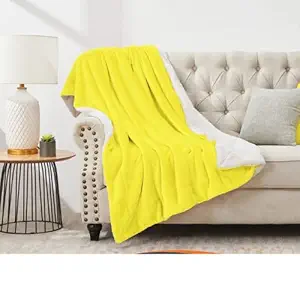 CottonFry Plush Sherpa Fleece Throw Blanket for Couch Sofa with Velvet Fabric Top (Yellow, 50x60)