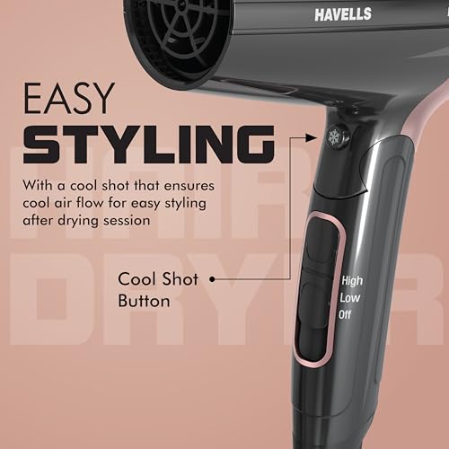 Havells 1200W Foldable Hair Dryer; 3 Heat Settings With Cool Shot (Hot/Cool/Warm),Heat Balance Technology|Cool Black|Your Perfect Blow Dry Companion For Effortless Hair Styling|Hd3161-1200 Watts 7 41oaktO5Z8L