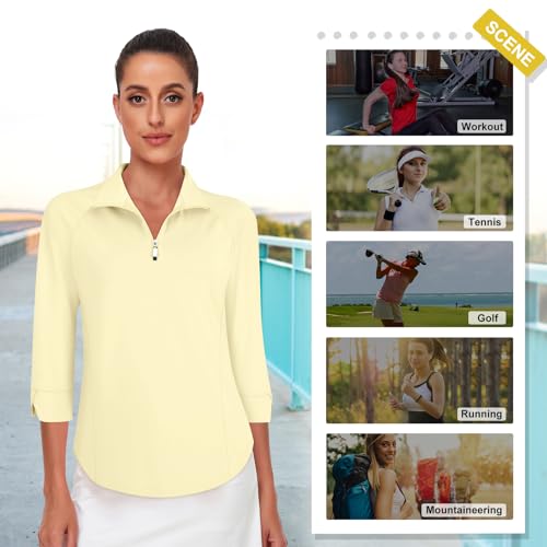 Image of Cucuchy Style Womens Golf Shirt 3 /4 Sleeve Quarter Zip Workout Tennis Tops Quick Dry UPF 50+ Shirts