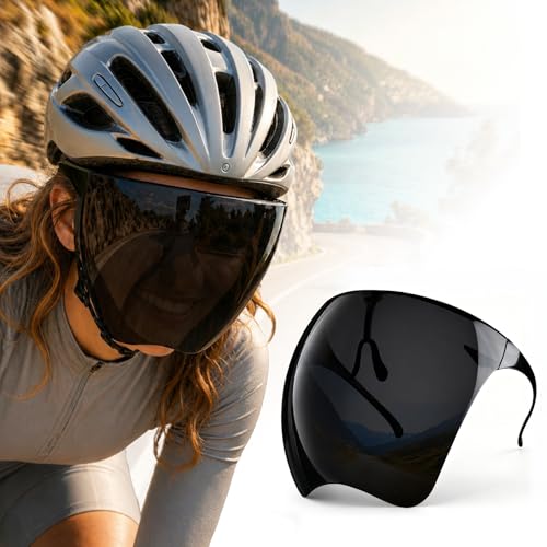 Full Cover Face Visor Protective, Anti-Fog & Anti-Glare Tinted Full Face Shield Sun Protection for Cycling, Gardening & Woodworking, Lightweight Futuristic Face Guard for Holiday Cosplay, Black