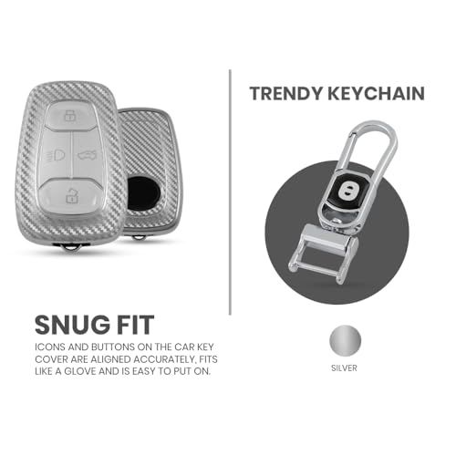 Image of Keyzone Silverstar TPU Key Cover with Keychain fit for Tata Cars, Compatible with Nexon, Harrier, Altroz, Safari, Punch, Tigor Smart Key (Silver)