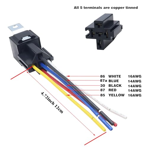 5 Pack JD1912 12v 40A Automotive Relay Harness JD1914 40A 12 Volt 5Pin Relay kit Relay Switch Power with Harness Spdt 12V 5Pin SPST Harness Relay Sockets 30/40 amp Relay Car Starter Relay 5pin