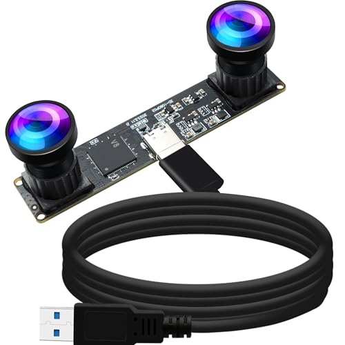 Magnolia 3D Stereo USB Camera 1080P 60FPS Webcam Dual Synchronized Lens with 113° Wide Angle View, 4MP Lightburn Camera USB2.0 Plug & Play for VR/QR Codes Scanning/Face Recognition