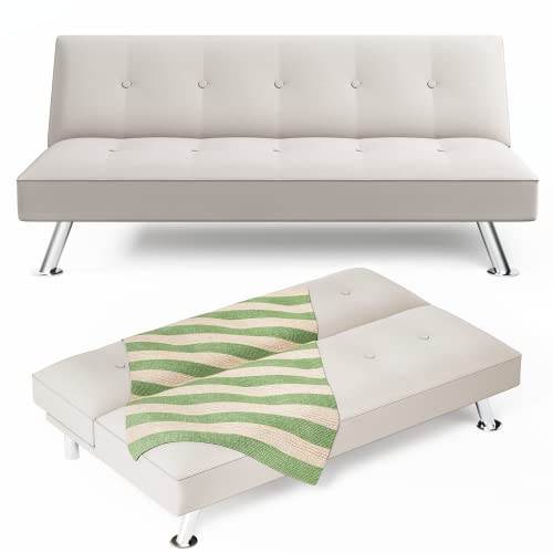 Furmax Convertible Sofa Bed Folding Futon Sofa Bed Modern Upholstered Sleeper Couch For Compact Living Room Fabric Home Recliner Sofa With Sturdy Metal Legs (Beige) #TOP25