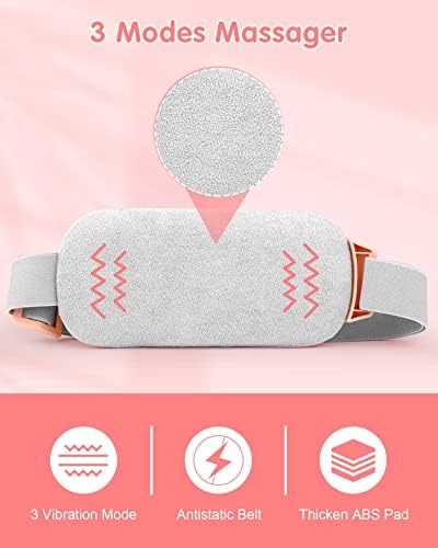 Pain Relief Heating Pad, Period Heating Belt & Menstrual Cramp Massager with 3 Heat Levels & 3 Massages Modes Rechargable Electric Fast Warming Belly Belt, Gifts for Women Mother & Girl, Pink