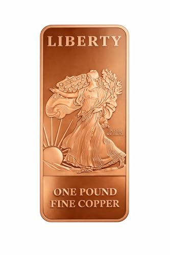 1 Pound Copper Bar Paperweight – Walking Liberty Design | Solid Fine Copper Ingot | USA Eagle Design | Collectible Copper Bar Gift for Desk, Office & Education