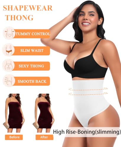 Image of Werena Tummy Control Thong Shapewear for Women High Waisted Body Shaper Panties Shaping Thong Girdle Underwear