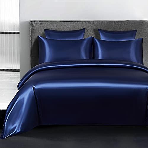 Satin Bettwäsche 135x200 Glänzend Seidig Bettbezug Kissenbezug 80x80cm Blau | Oeko tex, Glatt, Luxus, Sommerbettwäsche, Polyester, Reißverschluss, Einzelbett