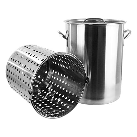 Thaweesuk Shop 36QT Stockpot Stainless Steel Pot Strainer Basket Heavy Duty Outdoor Stock pot Height 16" Diameter 13" of Set Cover