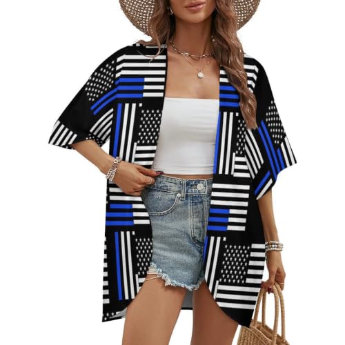 2026 Relaxed Fit Women's Open Front USA Flag Cardigan