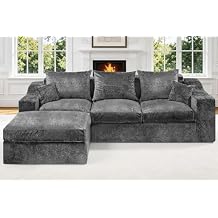 HABUTWAY 90" Boneless Couch with Ottoman, Sectional Couches for Living Room, Cloud Couch with Deep Seat, Modular Sectional Sofa with L-Shape Chaise, No Assembly Required Grey, Right Facing Chaise | With Ottoman, Double Cushion