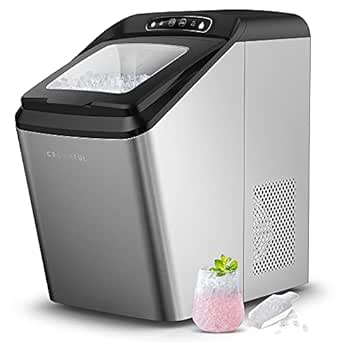 CROWNFUL Nugget Ice Maker Countertop, Makes 26lbs Crunchy ice in 24H, 3lbs Basket at a time, Self-Cleaning Pebble Ice Machine, with Scoop and Basket, Portable Ice Maker for Home/Kitchen/Office/Bar