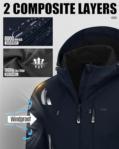 Image of 33,000ft Men's Softshell Jacket with Hood Waterproof Windbreaker Lightweight Rain Shell Jacket for Outdoor Hiking Travel