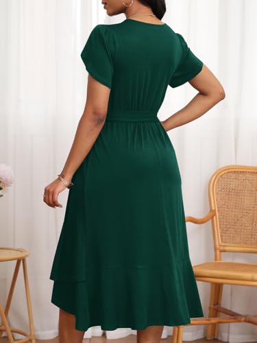 Image of PerZeal Women's Summer Dress Casual Ruffle Sleeve Crewneck A-Line Tiered Flowy Short Sleeve Long Dress with Belt
