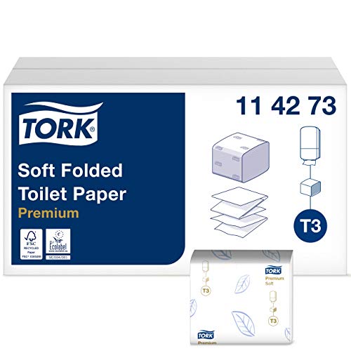 Papel higiénico plegado blanco Tork T3 suave de dos capas caja de 114273